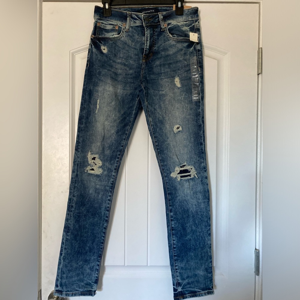 Aero Mens Real Original Denim Distressed Straight Leg Skinny Denim Jeans 29W/32L